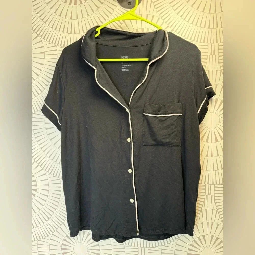 Stars Above Women’s Black Pajama Top Button Up Size Medium